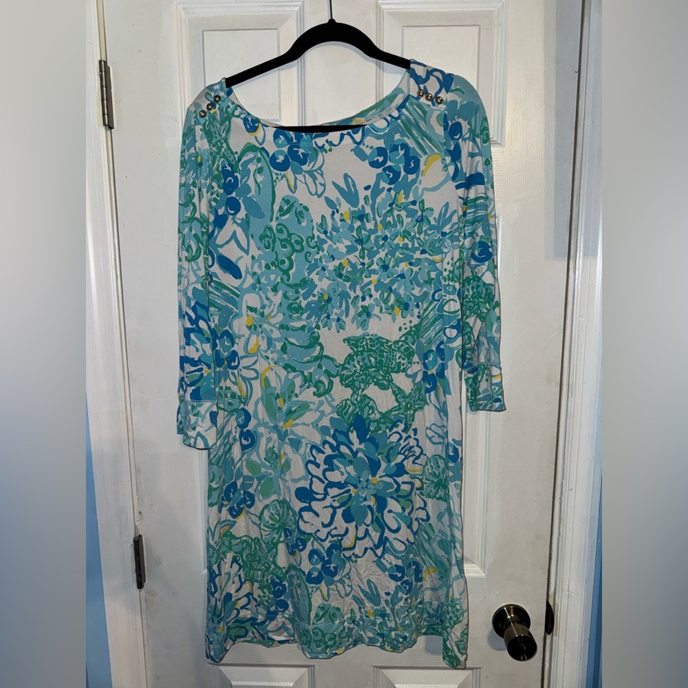 Lily Pulizter shift dress blue floral size XL
